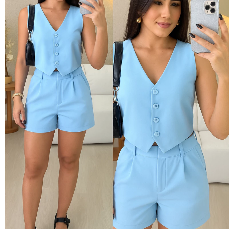 Conjunto Feminino Shorts e Colete Nova Tendência Primavera Verão 2026 — foto 2