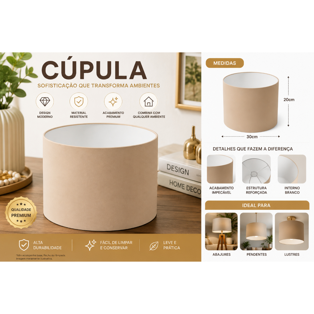 Cúpula para abajur luminárias de tecido para decorar seu lar tamanho 30Largura x 20Altura