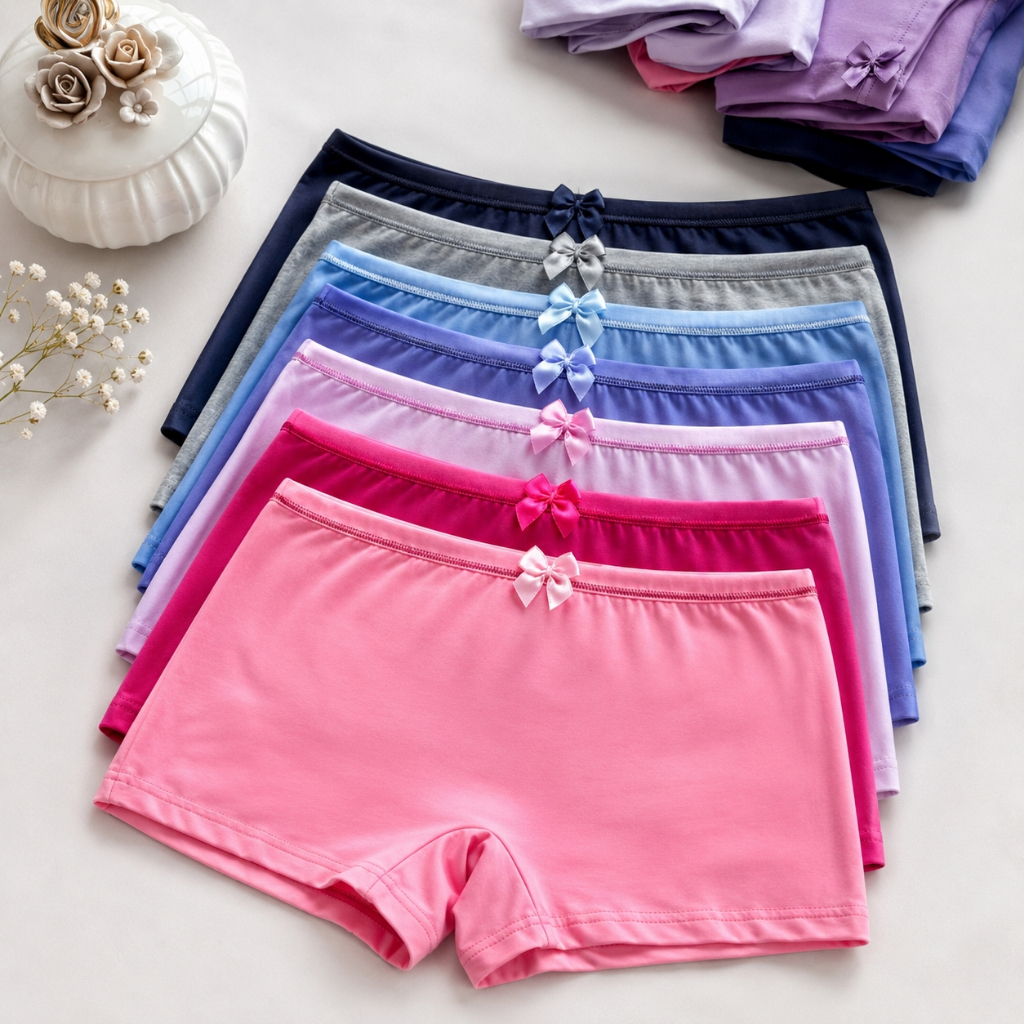 Kit 3 e 5 Calcinhas Infantil Box/ Short de Segurança Poliamida Lisa Forro 100% Algodão Premium com Elastano Confortável