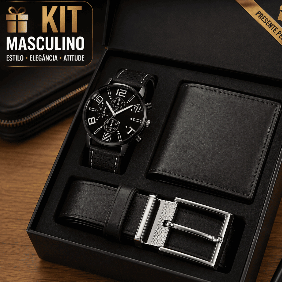 Kit Masculino Presente Relógio + Carteira + Cinto Preto Completo Masculino Elegante OU Apenas 1 Relogio Ponteiro ou digi