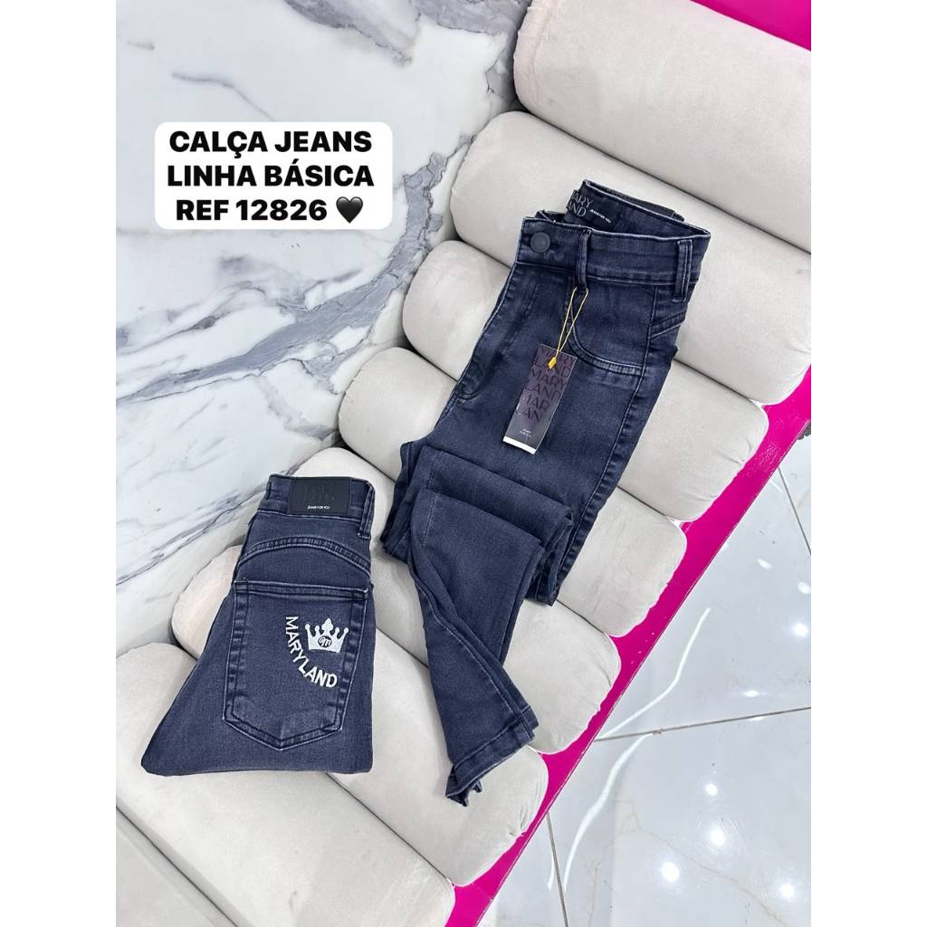 Calça Jeans Sal E Pimenta E Mary Land e Faixa Rosa Calça Com Elastano Feminina Cós Alto Cintura