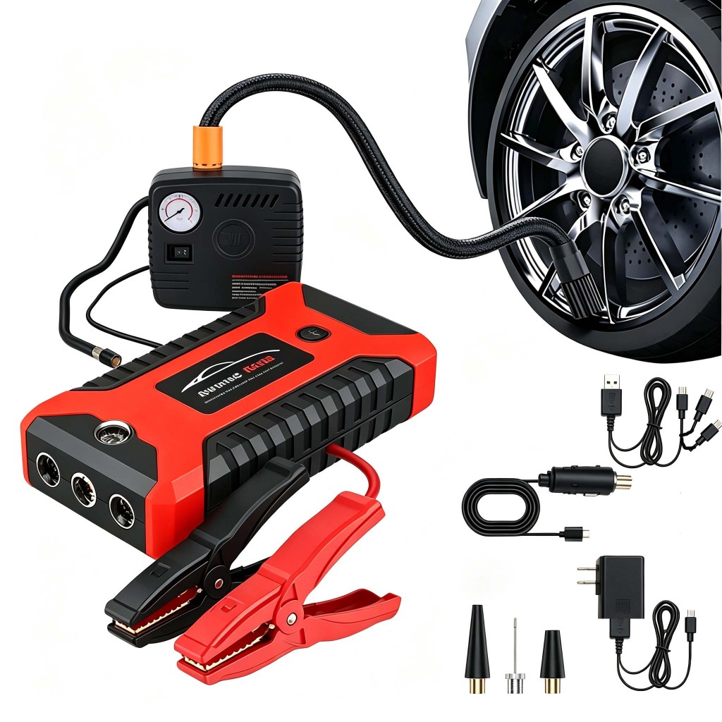 Bomba de Ar Portatil Compressor Inflator Multi-função 4 em 1 PowerBank 8kmah Bateria Calibrador de Carro Auto Pneu