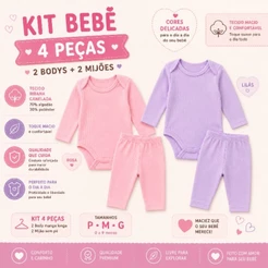 Kit para Bebê com 4 Peças sendo 2 Bodys + 2 Mijões Menino ou Menina confortaveis