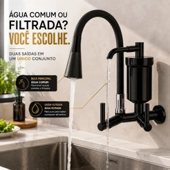 Torneira Gourmet com Filtro de Parede Preta Flexível Duplo Jato Purificador de Água para Cozinha