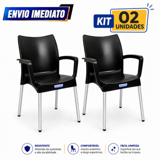Kit Cadeiras Plástica Preta Poltrona Reforçada Premium Design Moderno