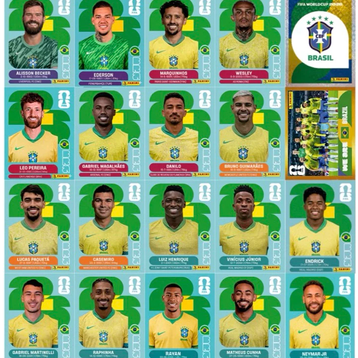 KIT FIGURINHAS COPA - BRASIL, PORTUGAL, ARGENTINA, FRANÇA, NEYMAR, CRISTIANO, MESSI, LEGEND Álbum