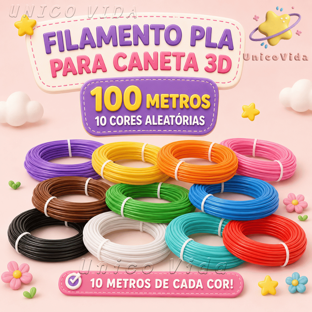 Filamento PLA para Caneta 3D 18m a 100m Cores Variadas | UnicoVida