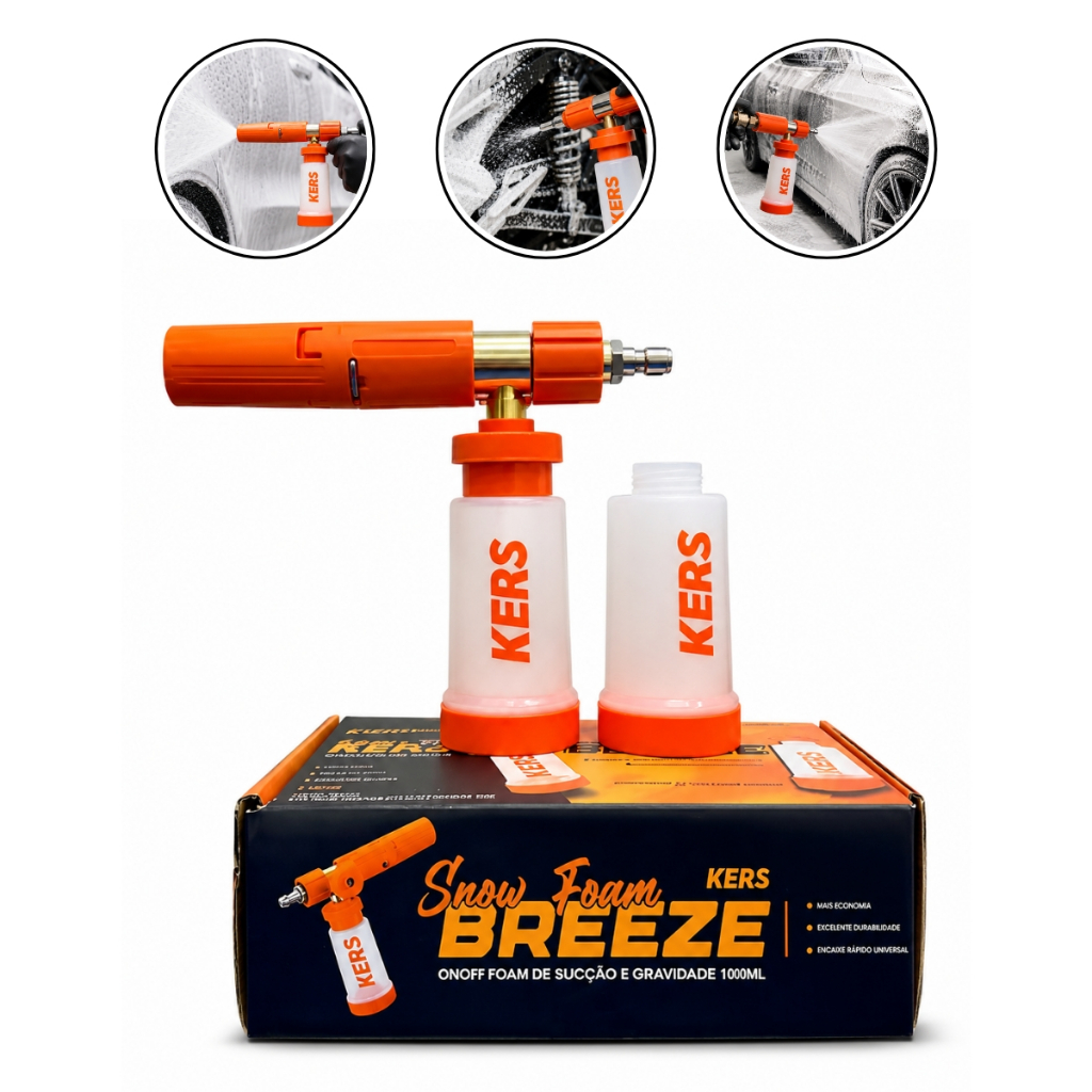 Snow Foam Kers Breeze Sucção Gravidade 100ml Pré-Lavagem 2 Copos Engate Rápido Canhão Espuma Intensa