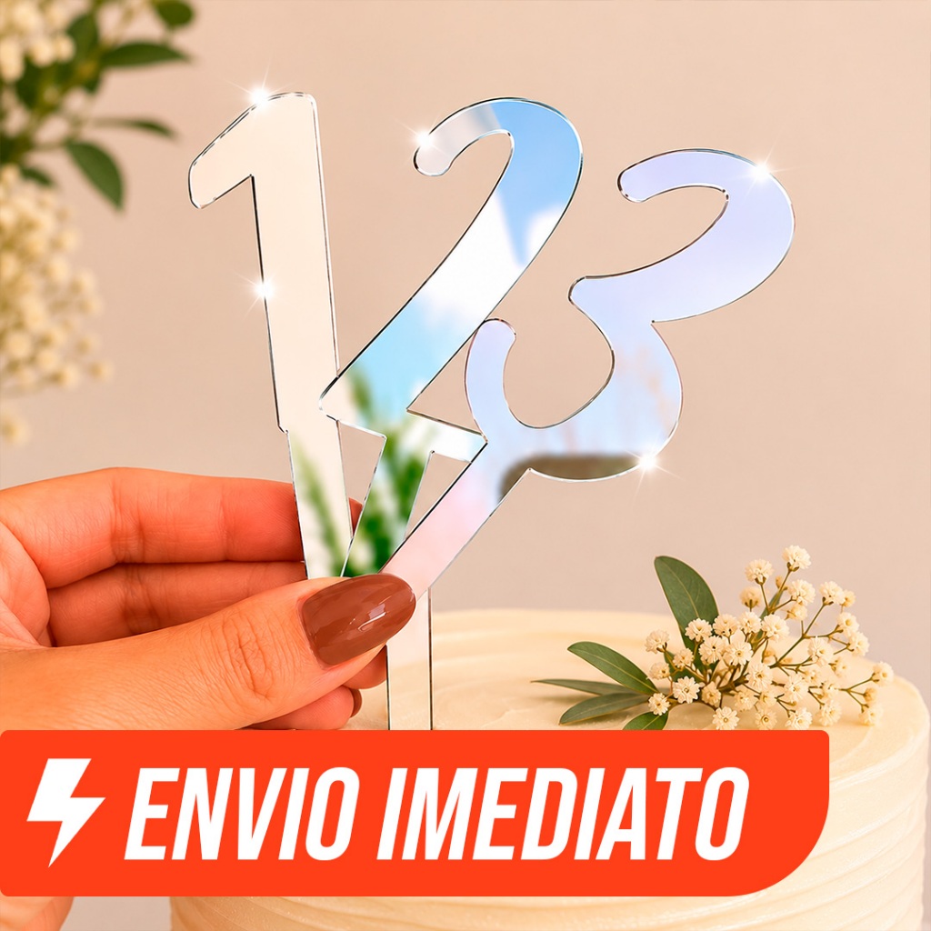 Topo de Bolo Número Acrílico Espelhado Aniversário 0 a 9 – Decoração de Bolo