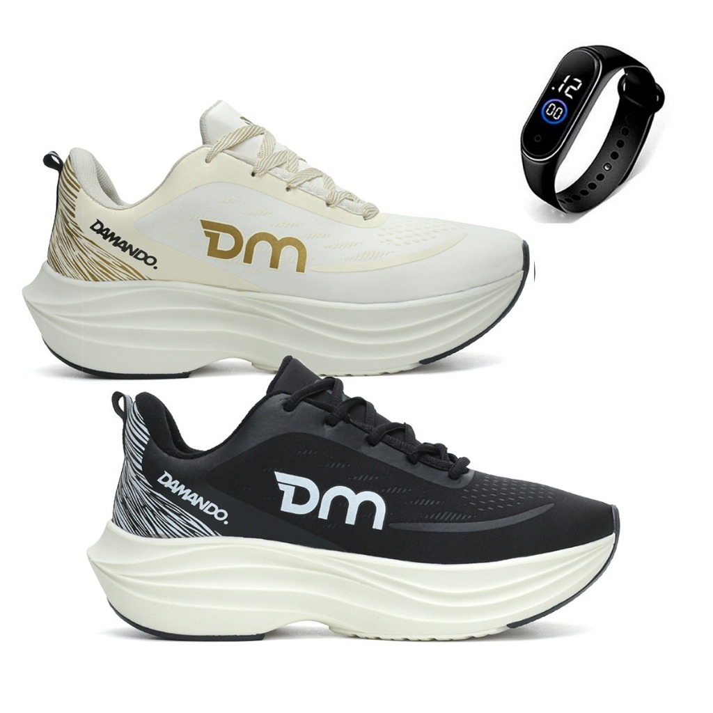 Kit 2 Pares Tênis Unissex Damando Pulse Anatômico Esportivo Leve Confortável + Relógio