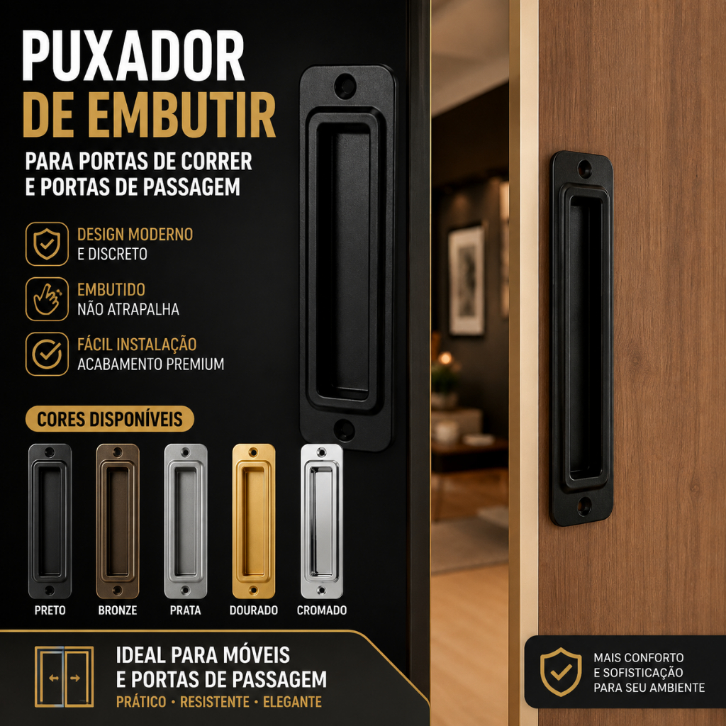 (SOBREPOR/PORTA DE CORRER) Puxador 14,5X4,5cm para porta de correr prata, preto, bronze, dourado e cromado