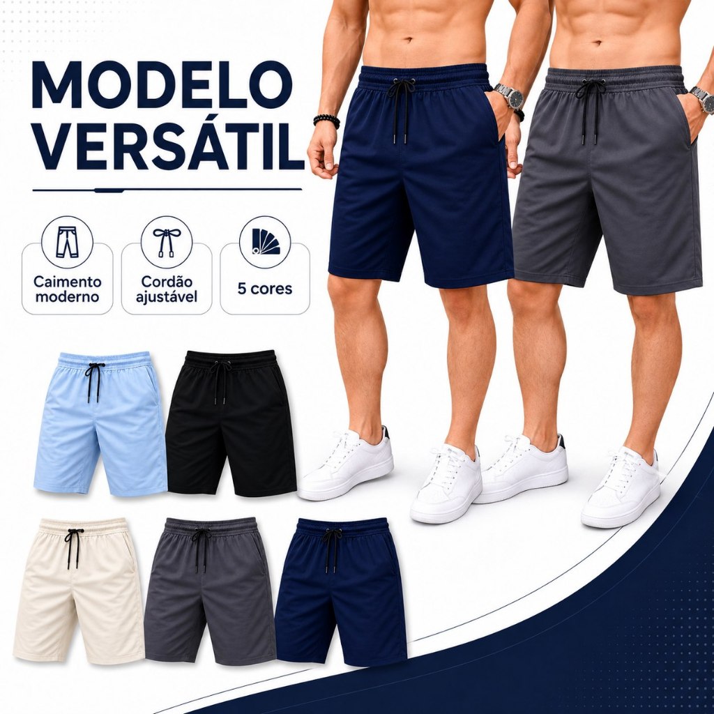 Bermuda Masculina com Elastano Shorts Casual Confortável com Bolsos Tam 38 ao 48