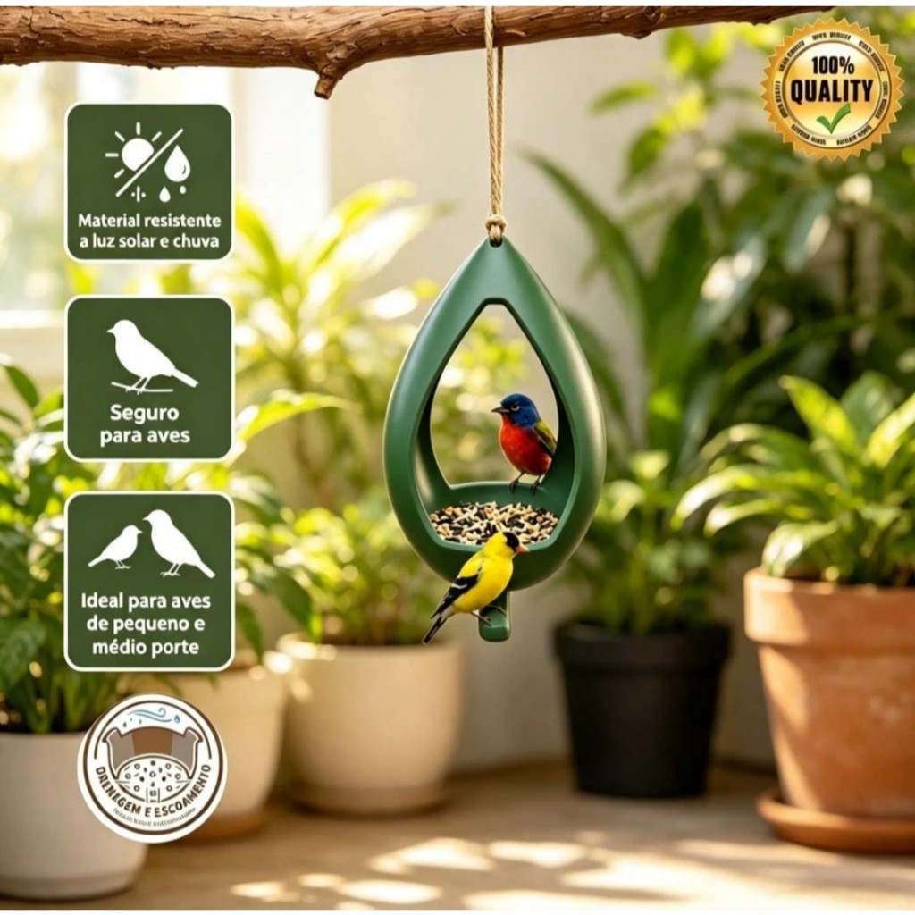 Comedouro Para Pássaros ao Ar Livre Suspenso com Poleiro Externo Aves Silvestres Estimação e Pets