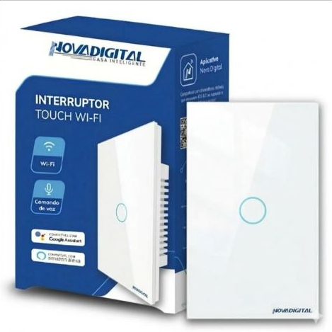 Interruptor Inteligente Nova Digita Wi-Fi Touch 1 Botão.  BRANCO  - Controle por Voz, Compatível com Alexa e Google Home
