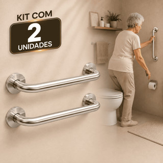 Kit 2 Barras De Apoio Banheiro 40cm e 60cm Suporte Acessibilidade Deficiente Físico E Idosos Alta Qualidade Inox