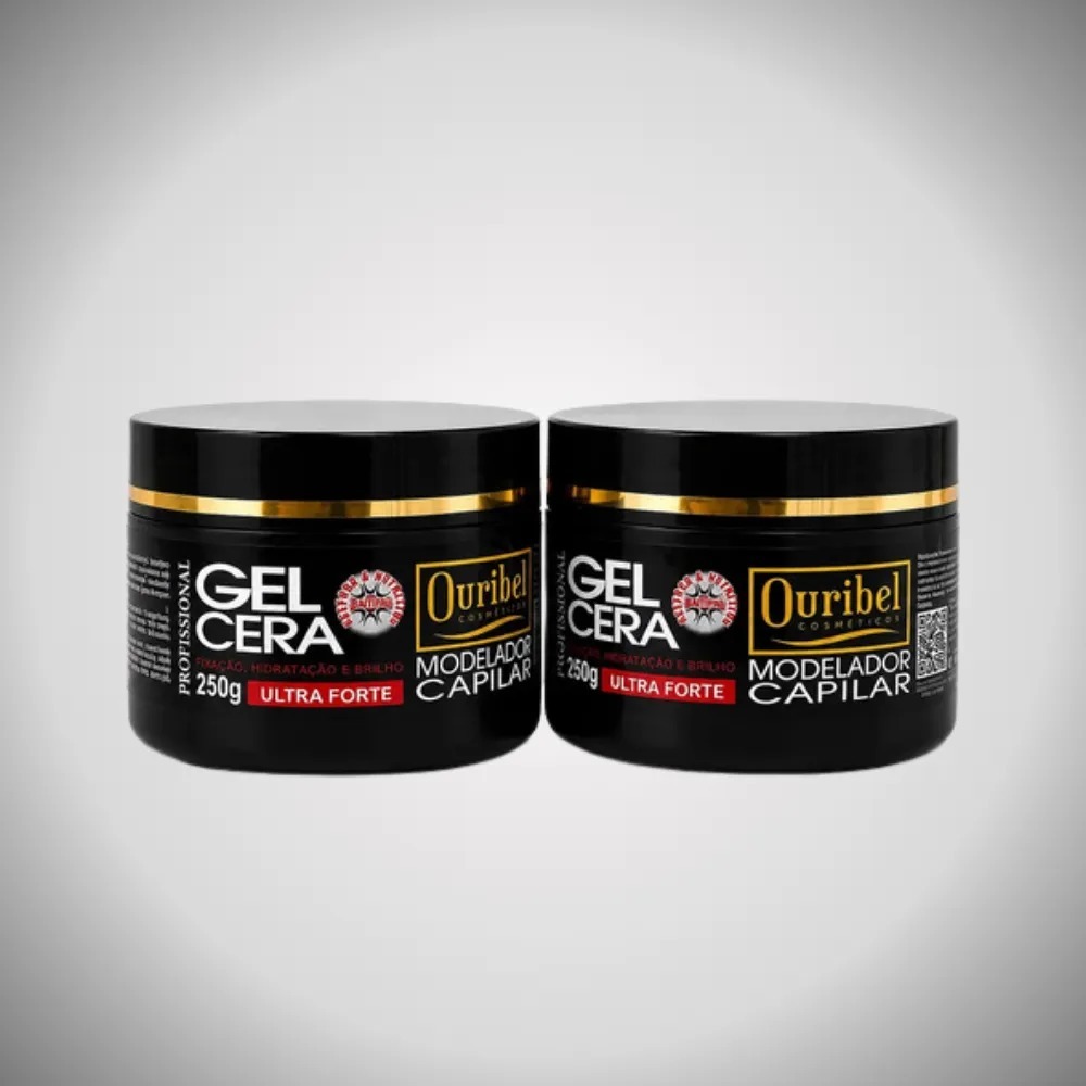 Kit 2 Gel Cera Capilar Ouribel Cosméticos 250g Fixação Ultra Forte Modelador com Brilho profissional