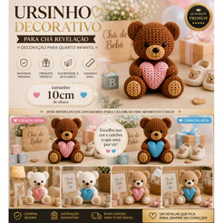 Urso Decorativo Chá Revelação Bebê Coração Rosa ou Azul Decoração Quarto Infantil