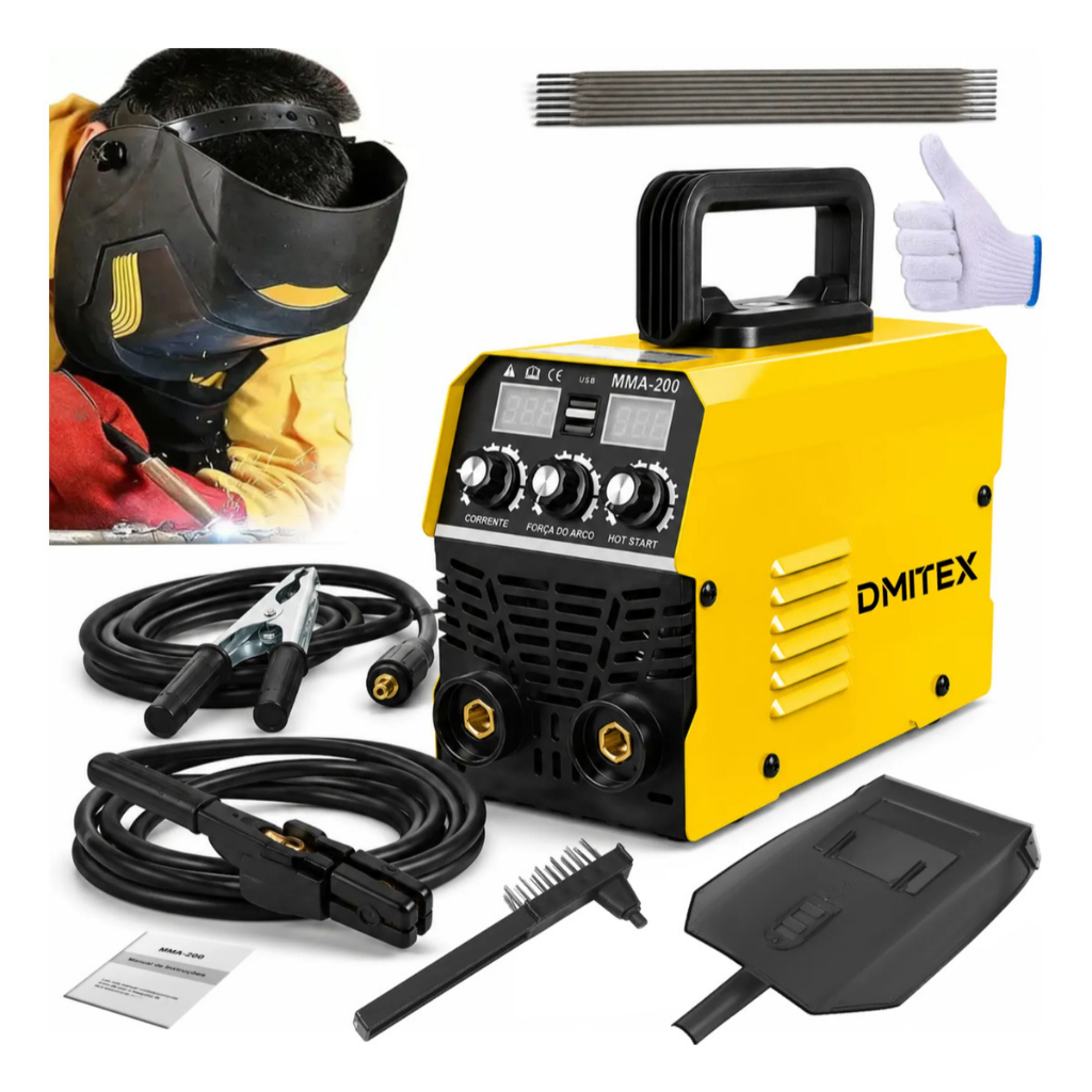 Máquina de Solda Inversora Portátil DMITEX Bivolt 110V/220V MMA Eletrodo - Kit Completo