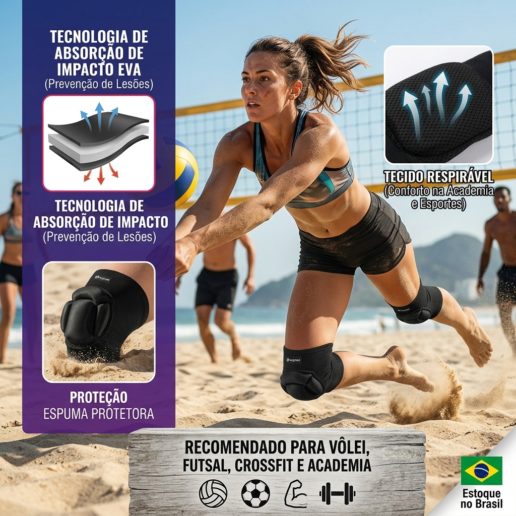 Joelheira Anti Impacto Espuma Protetora Volei Respiravel Protecao Academia Esportes Treino Crossfit Futsal Unissex