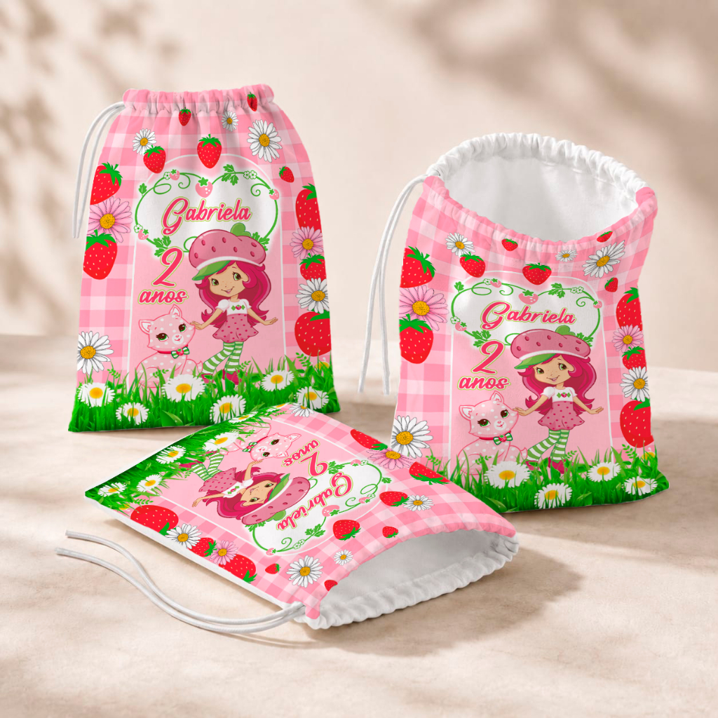 20 Sacolinhas Personalizada Festa Infantil 18x26 Aniversário Lembrancinha Moranguinho M3