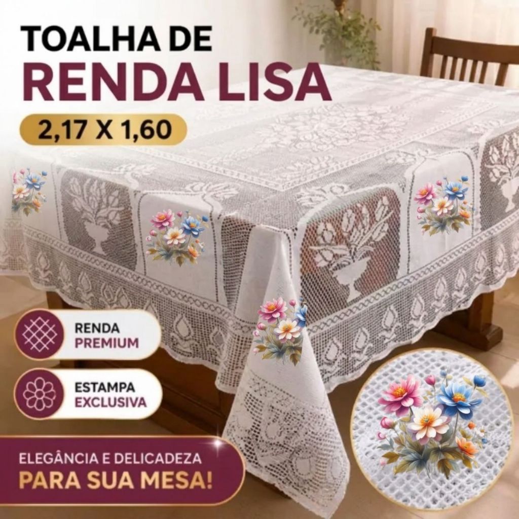 Toalha de Mesa Renda 4 , 6 e 8 Cadeiras