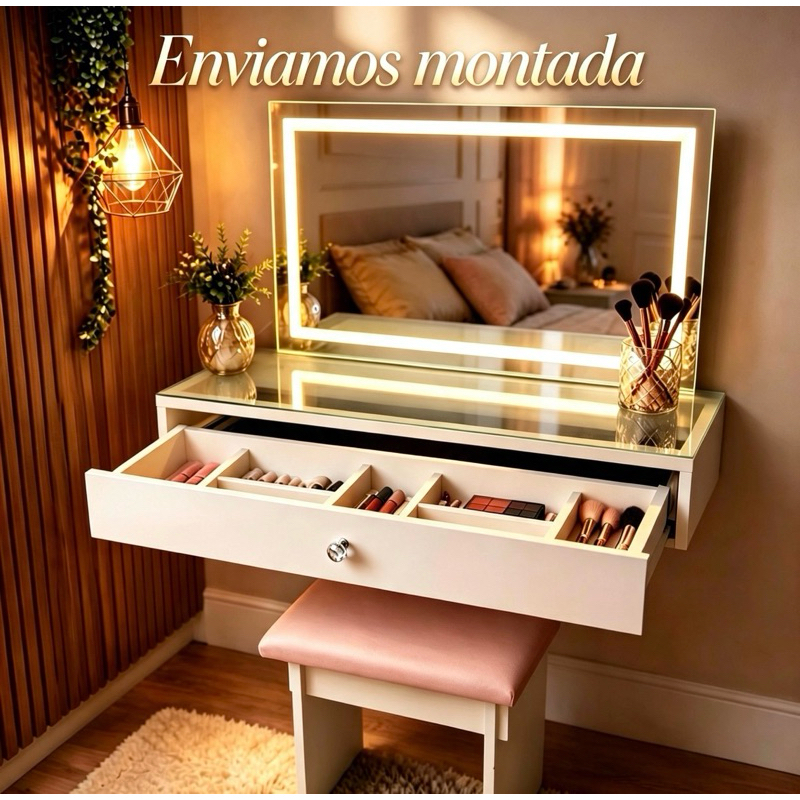 Penteadeira de Vidro C/Divisorias  Escrivaninha Camarim