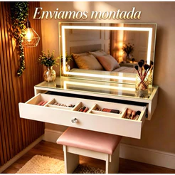 Penteadeira de Vidro C/Divisorias Escrivaninha Camarim