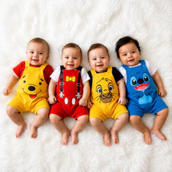 Jardineira Bebê Kit 2 Peças Temático Mesversário Personagens 100% Algodão