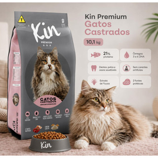 Ração Kin Premium Gatos Castrados 10,1kg Ômega 3 e 6 | 28% de Proteína