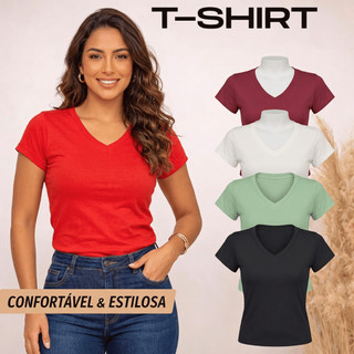 T Shirt Feminina Estilosa Baby Look Blusinhas Femininas Da Moda Blusa De Verão Lisa Para Trabalhar