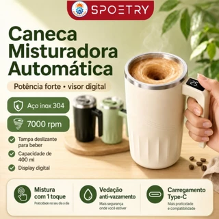 Caneca Térmica Copo Magnética Misturador De Bebidas Mixer Café Shake 400ML com Display LED em Aço In