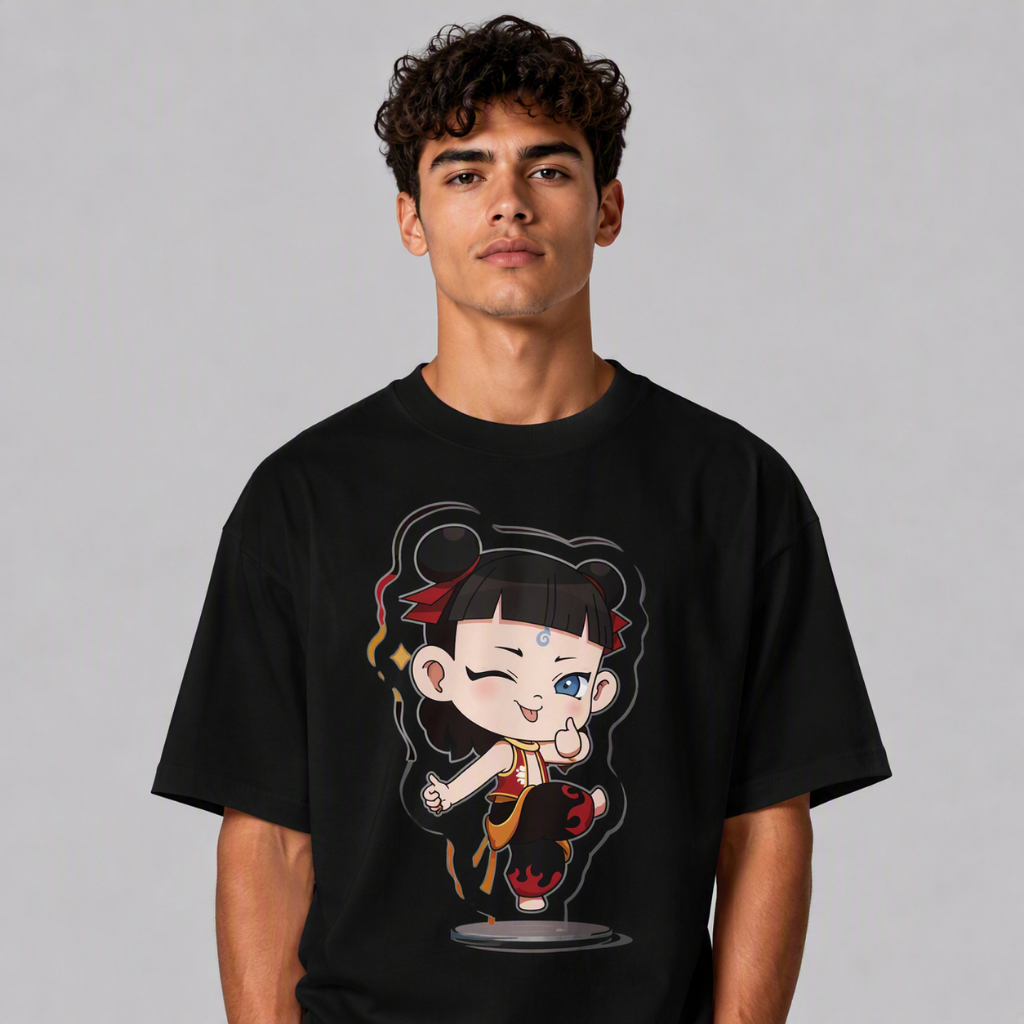 Camiseta Unissex Algodão 180g Alta Qualidade, Estampa Fashion Personagem Mito Chinês Cartoon, Modelo Solto Uso Diário