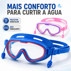 Óculos Natação Infantil Protetor Auricular Silicone Piscina Mar