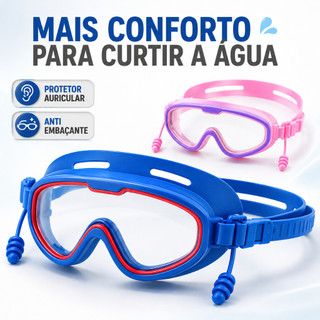 Óculos Natação Infantil Protetor Auricular Silicone Piscina Mar