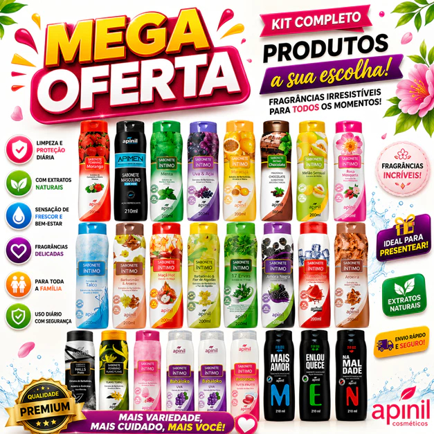 🔴 KIT COM 10 UNIDADES 🔴 💧 Sabonete Íntimo APINIL – 🌸 Diversas fragrâncias irresistíveis