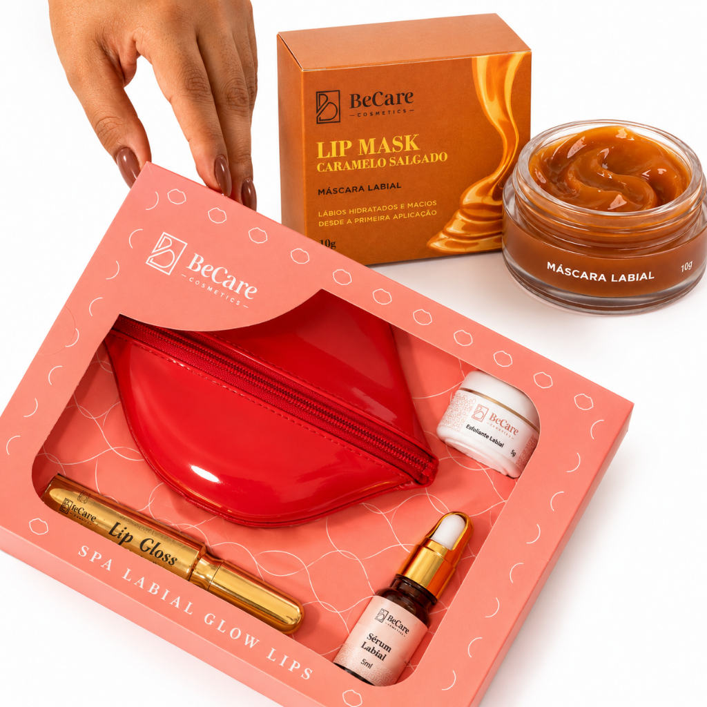 Kit Hydra Gloss Lips Esfoliante Sérum e Lip Gloss + Máscara Labial de Caramelo Salgado Be Care Cosmetics