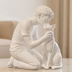 Escultura em 3D Gato com homem material atóxico
