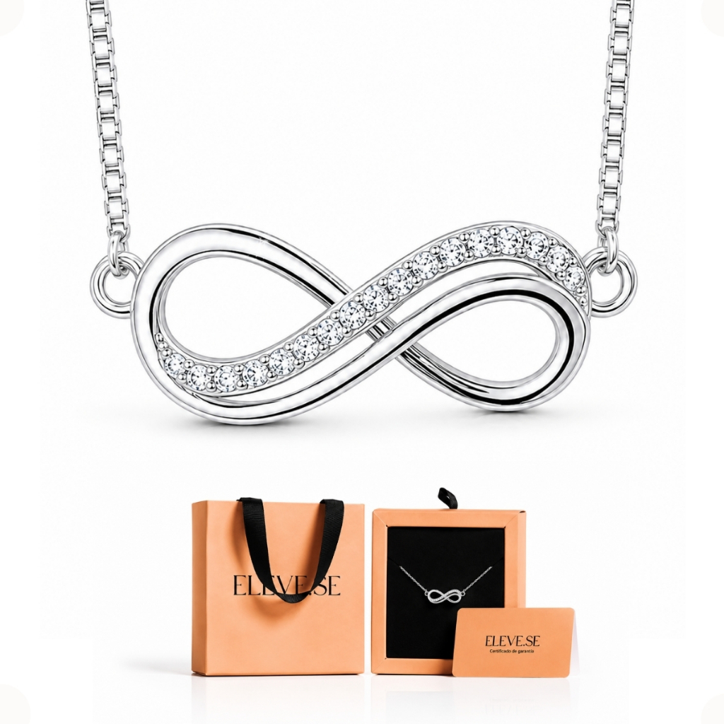 Colar Infinito Prata 925 Feminino 45cm Zircônia Presente Premium para Namorada Esposa Mãe Noiva + Caixa