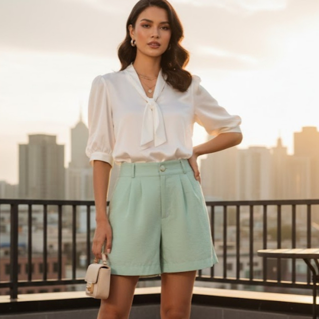 short feminina cintura alta tecido censorial elastico na costa bolso fucional na lateral ciper fucional y pasantes
