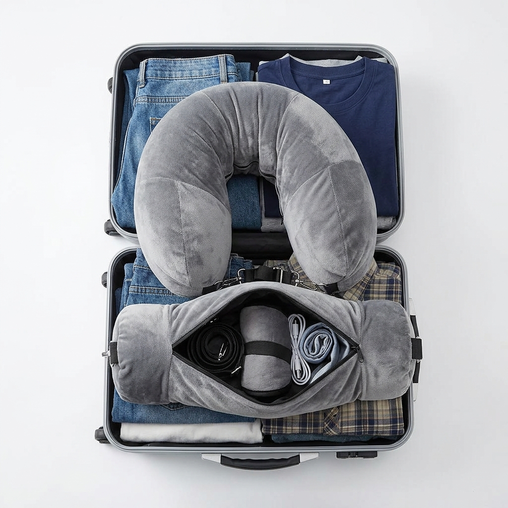 Almofada de viagem U vazia portátil, travesseiro U para viagem, fácil de guardar, para avião carro ônibus