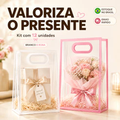 Kit 12/24/36 Sacolas Transparentes para Presente com Alça P/G Lembrancinha Festa Aniversário Casamento/para Presentes