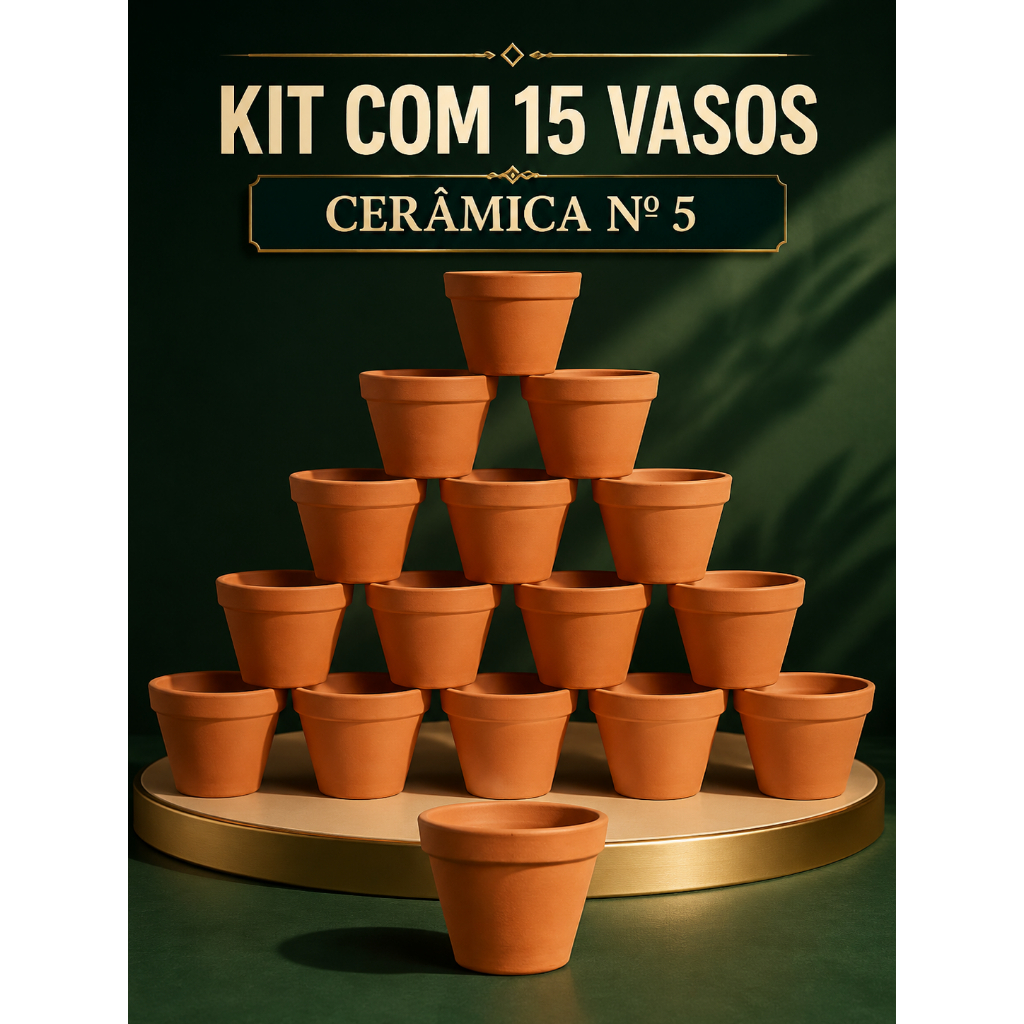 Kit com 15 Vasos de Cerâmica Barro No 5 para Suculentas Cactos Mudas Plantas Jardim Decoração Artesanato Terracota Minis