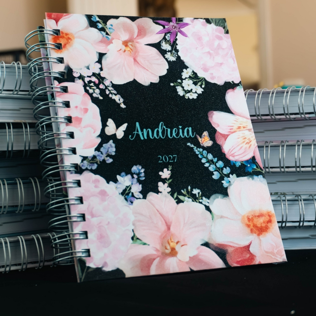 Agenda Personalizada 2027 Capa Dura Nome Monograma Floral Profissão Feminina Espiral Diária Datada Presente Professores