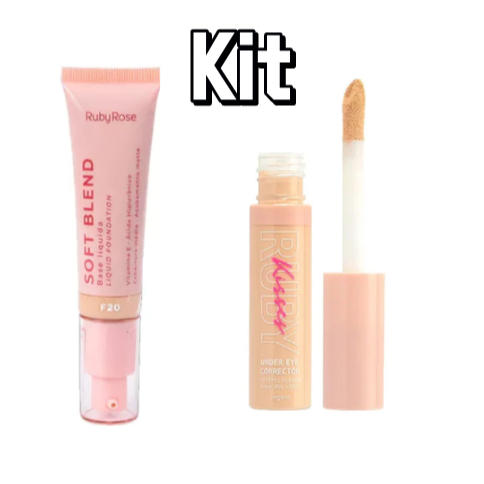 Kit Base Líquida Ruby Rose com Alta Cobertura + Corretivo para a Area dos Olhos Ruby Kisses Under Eye 10ml