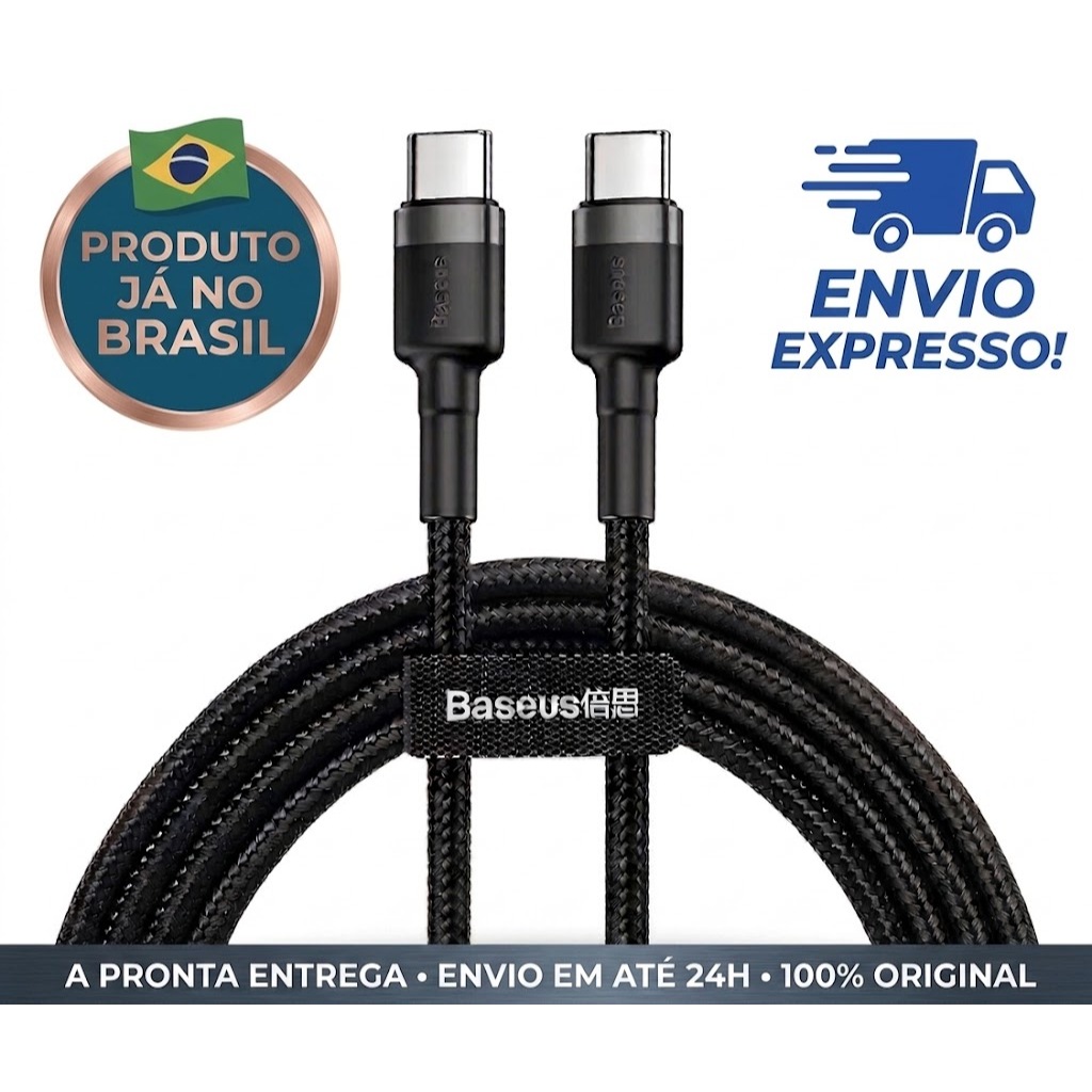Cabo reforçado Baseus USB-C para USB-C 60W 1M CARREGAMENTO RAPIDO