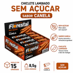 Chiclete Sem Açúcar Canela Florestal Laminado 8,5g Display 15 Unidades