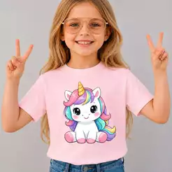 Camiseta Infantil Menina Estampada Unicórnio Algodão 100% Premium Blusa Confortável Gola Reforçada