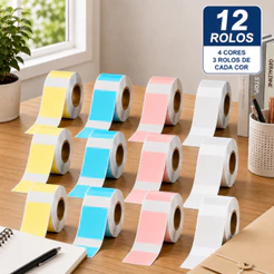 Papel para etiquetas 15×30 mm 1 caixa de cada uma das 4 cores 12 rolos Etiqueta Térmica