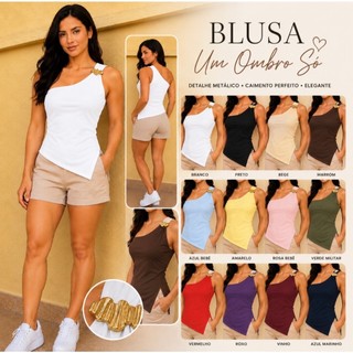 Blusa Feminina Assimétrica Ombro Único com Fivela Dourada