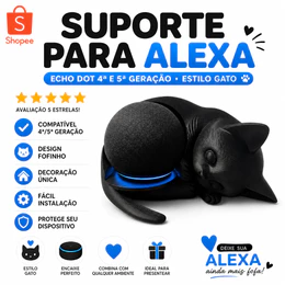 Suporte Alexa Echo Dot 4 e 5 Geração Estilo Gato Decorativo para Mesa